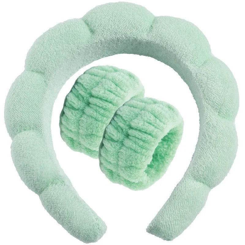 3PCS Floral Headband & Moisture-Proof Wristband Set – Spa, Face Wash & Makeup Tool for Women