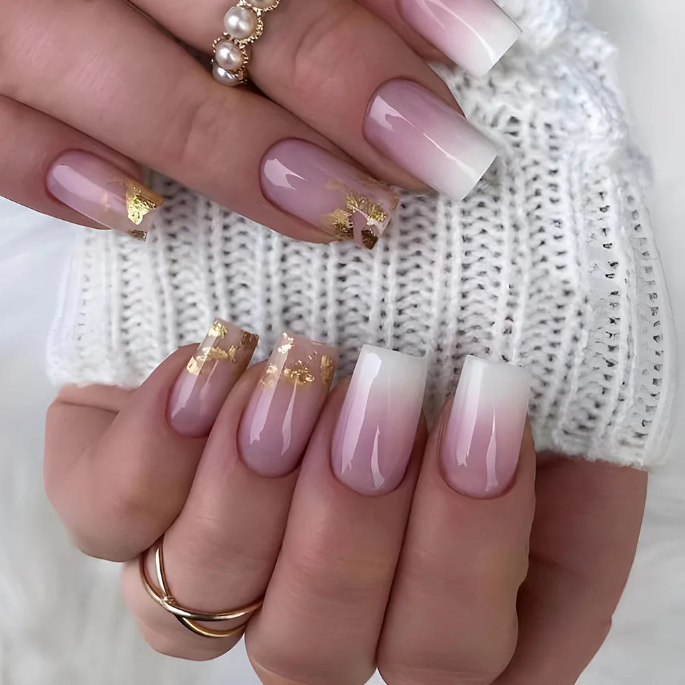 24pcs Brown Floral Press-On Nails – Mid-Length Ballet Shape, Full Cover Fashion Manicure