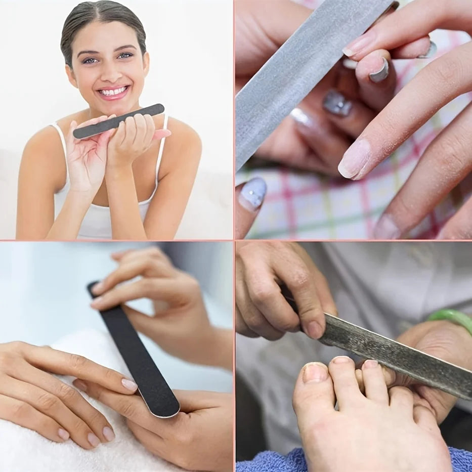 cure Too5Pcs Double-Sided Emery Nail Files 100/180 Grit – Black Manicure & Pedicure Buffer Tools
