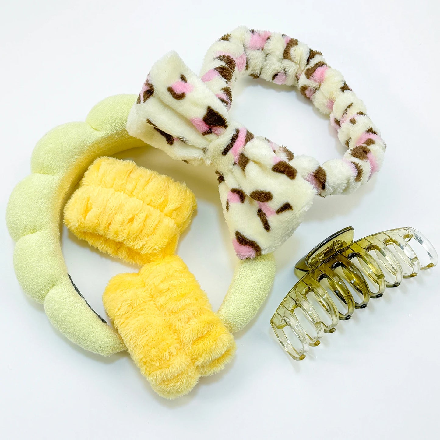 5PCS Spa Headband for Washing Face Wristband Set Sponge Makeup Headband Wrist Towels Bubble Hairband Hair Claw Clips Headwear