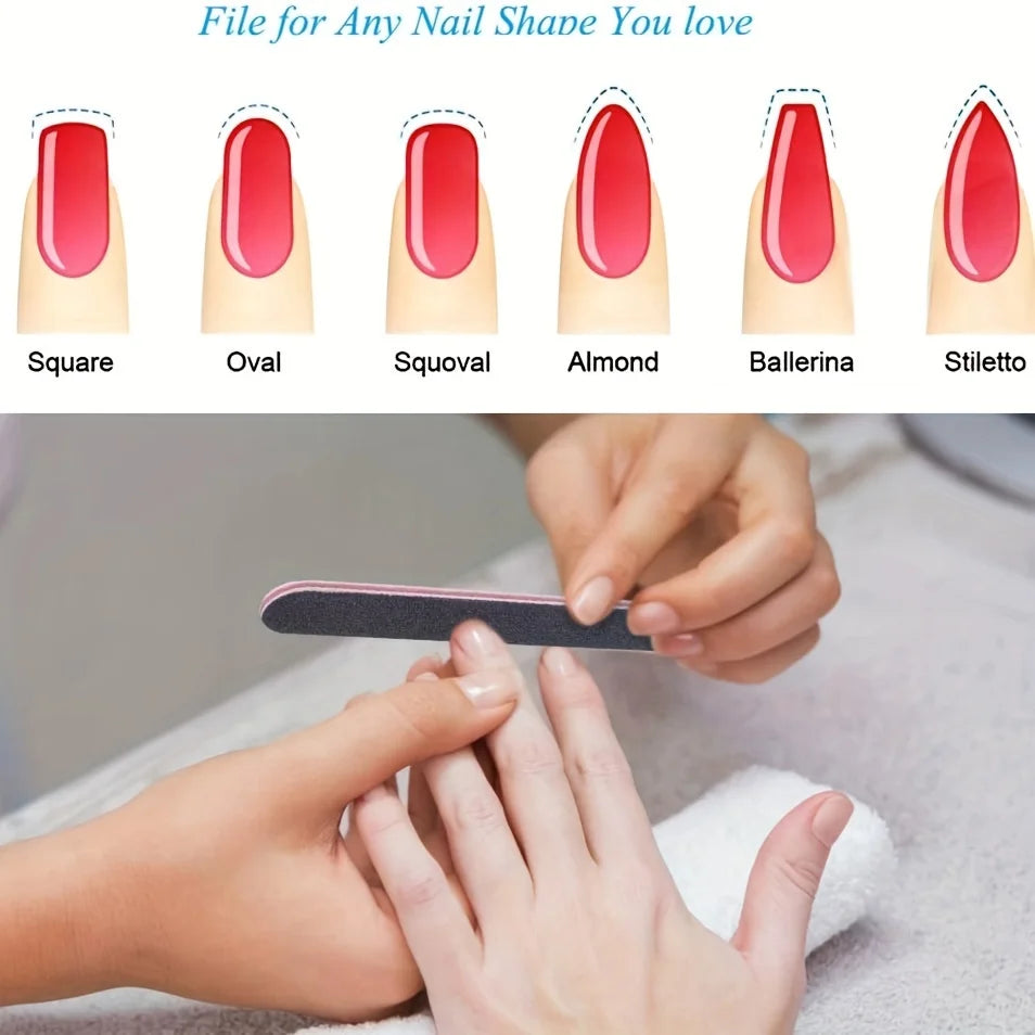 cure Too5Pcs Double-Sided Emery Nail Files 100/180 Grit – Black Manicure & Pedicure Buffer Tools