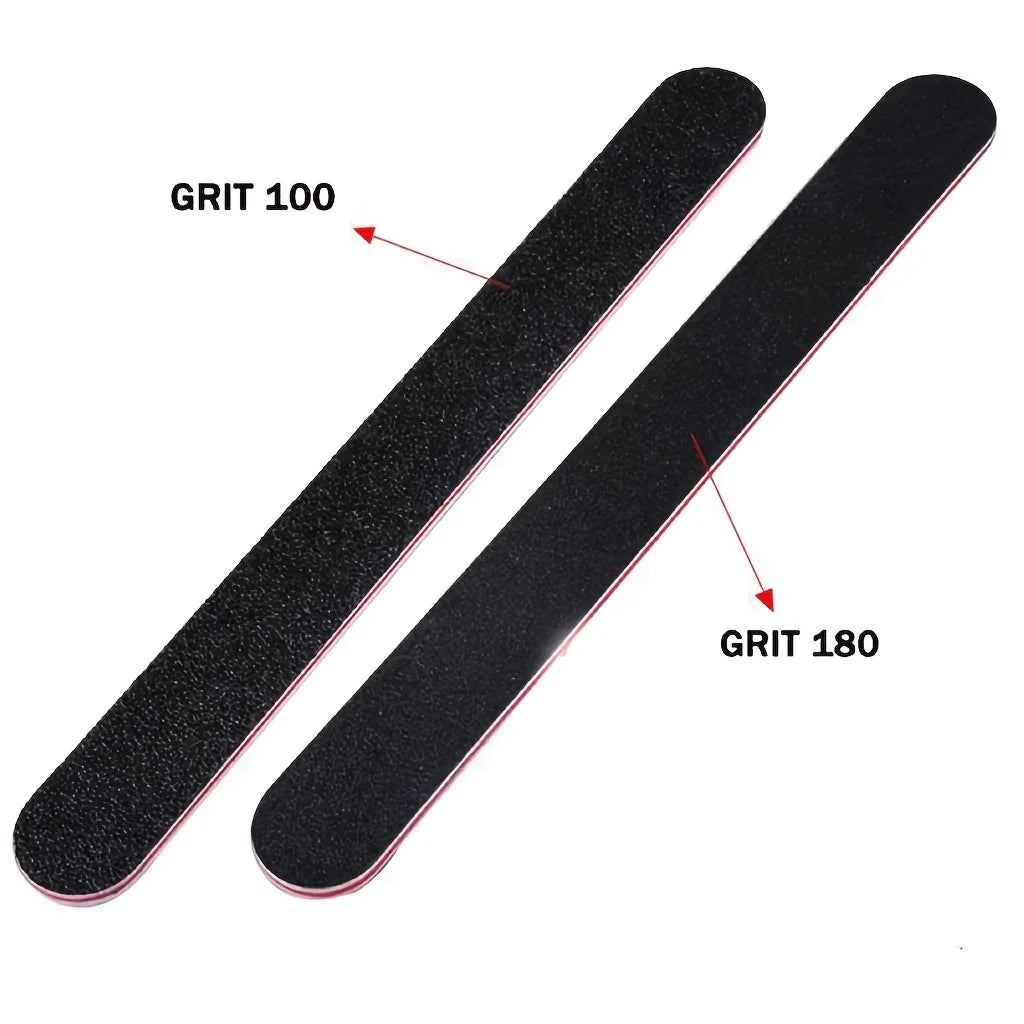 cure Too5Pcs Double-Sided Emery Nail Files 100/180 Grit – Black Manicure & Pedicure Buffer Tools