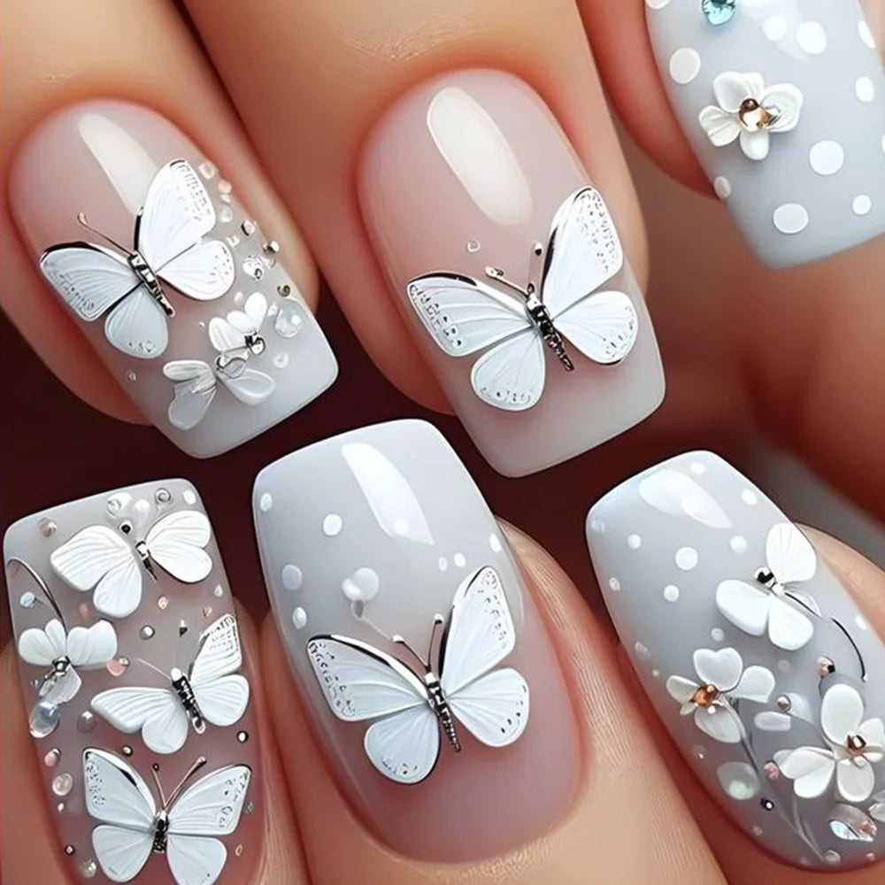 24pcs Brown Floral Press-On Nails – Mid-Length Ballet Shape, Full Cover Fashion Manicure