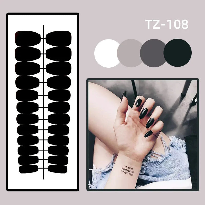 24pcs Brown Floral Press-On Nails – Mid-Length Ballet Shape, Full Cover Fashion Manicure