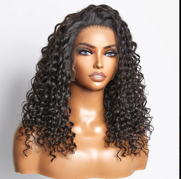 18 Inches Glueless 3D Cap Pre-bleached Deep Curly 13x4 Transparent Lace Front Wig 150% Density