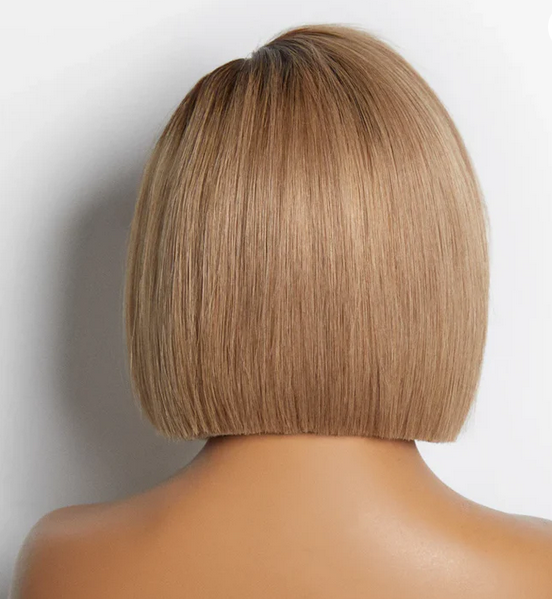 8 inch Ash Blonde Ombre Blunt Cut Bob Glueless Minimalist HD Lace Ready to Go Short Bob Wig