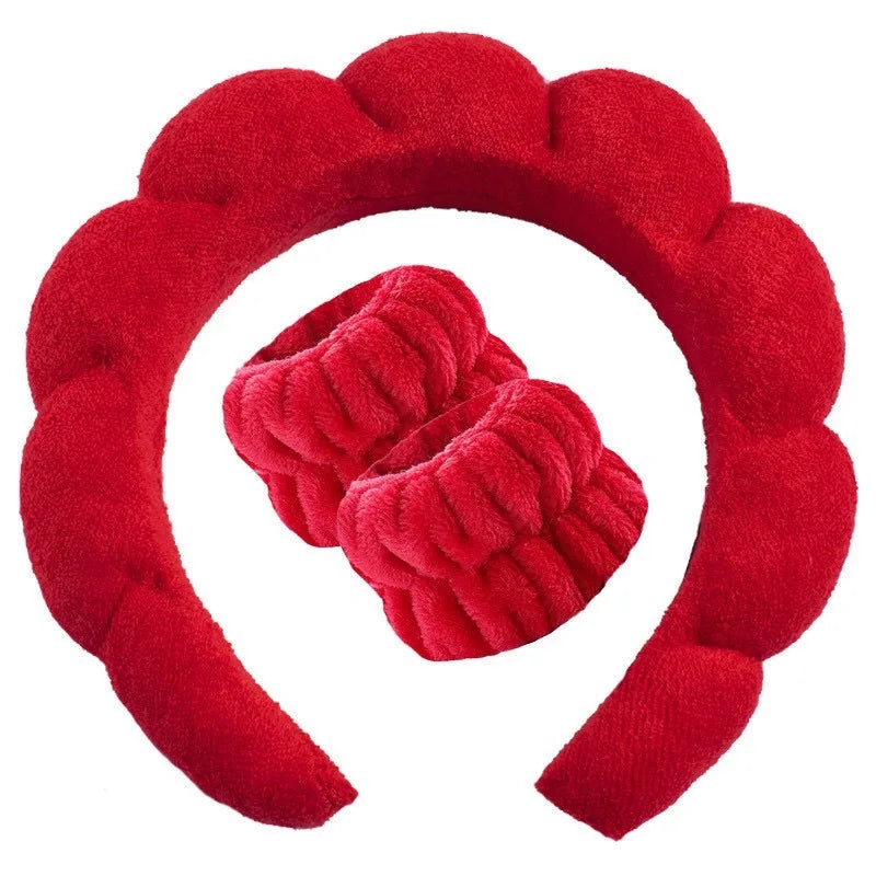 3PCS Floral Headband & Moisture-Proof Wristband Set – Spa, Face Wash & Makeup Tool for Women