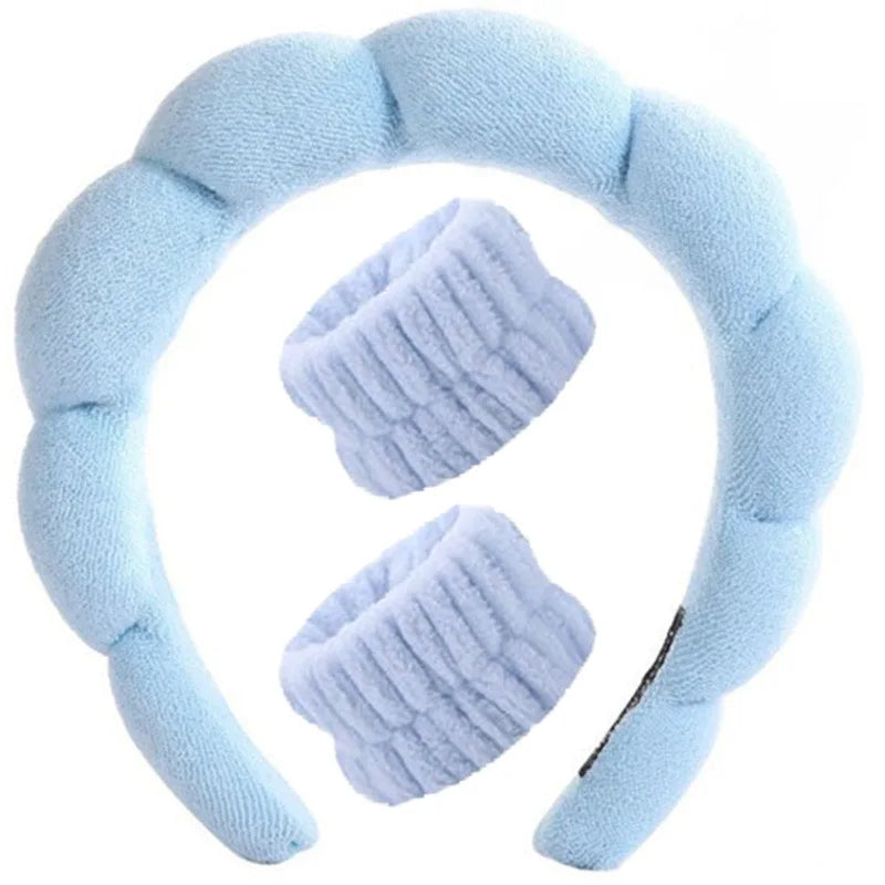 3PCS Floral Headband & Moisture-Proof Wristband Set – Spa, Face Wash & Makeup Tool for Women