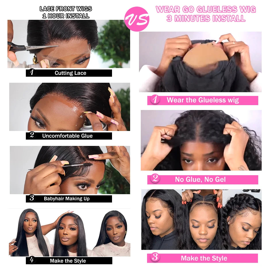 Wear And Go Glueless Wig Ombre  Highlight Mongolian Deep Wave 6x4 Hd Lace Glueless Pre Plucked Human Wigs Ready To Go