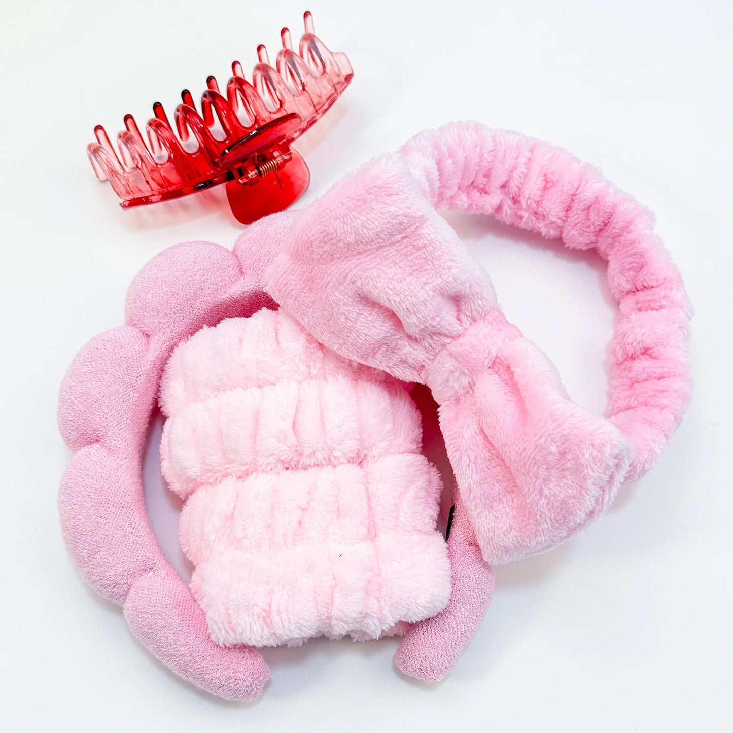 5PCS Spa Headband for Washing Face Wristband Set Sponge Makeup Headband Wrist Towels Bubble Hairband Hair Claw Clips Headwear