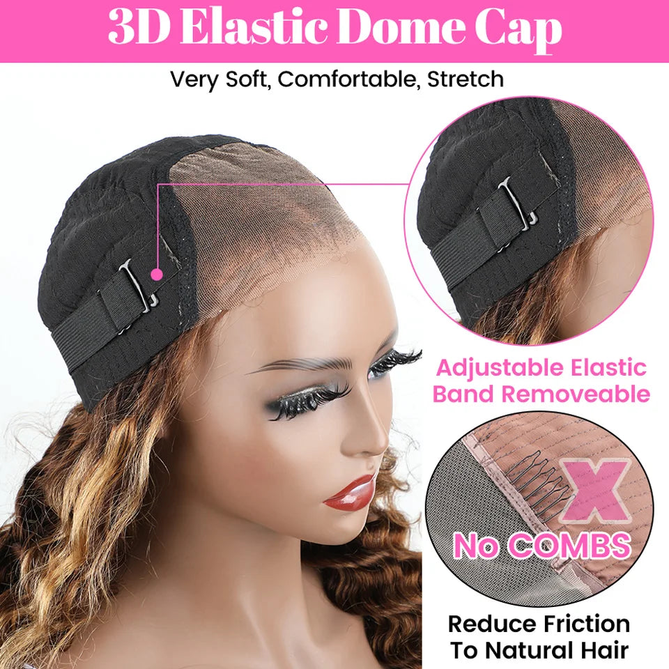 Wear And Go Glueless Wig Ombre  Highlight Mongolian Deep Wave 6x4 Hd Lace Glueless Pre Plucked Human Wigs Ready To Go