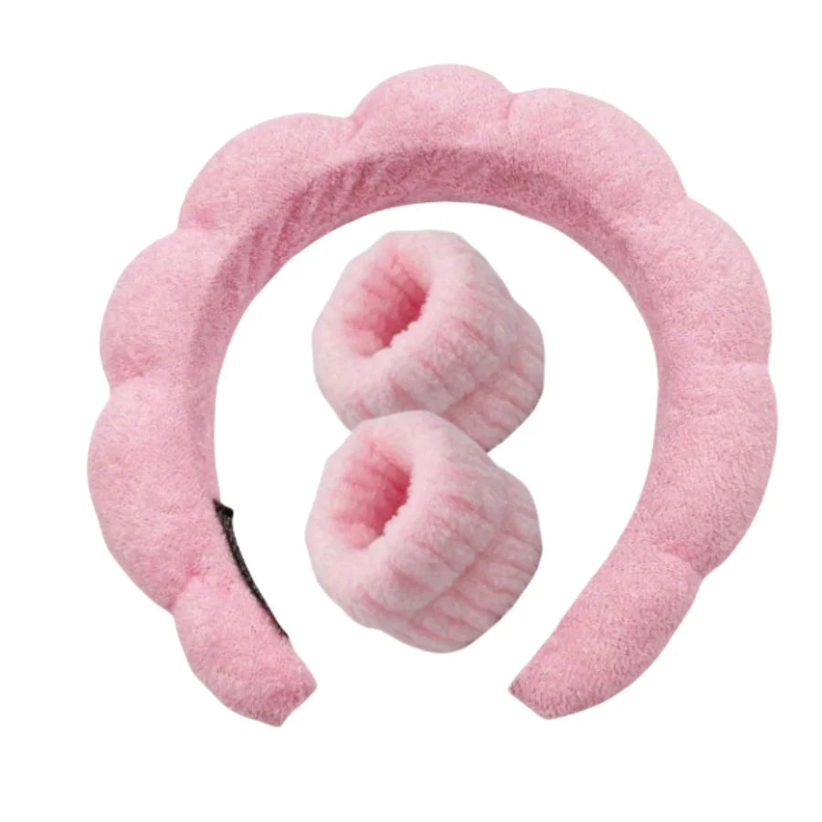 3PCS Floral Headband & Moisture-Proof Wristband Set – Spa, Face Wash & Makeup Tool for Women