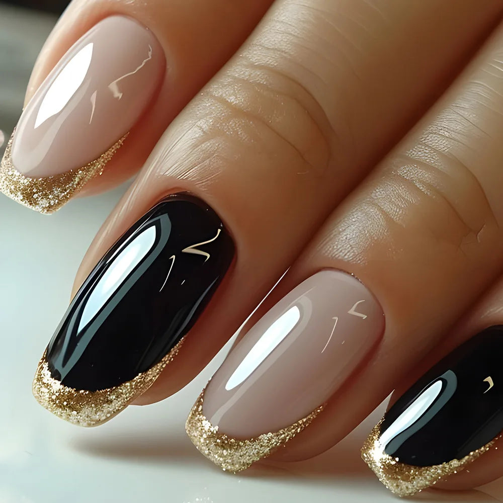24pcs Brown Floral Press-On Nails – Mid-Length Ballet Shape, Full Cover Fashion Manicure