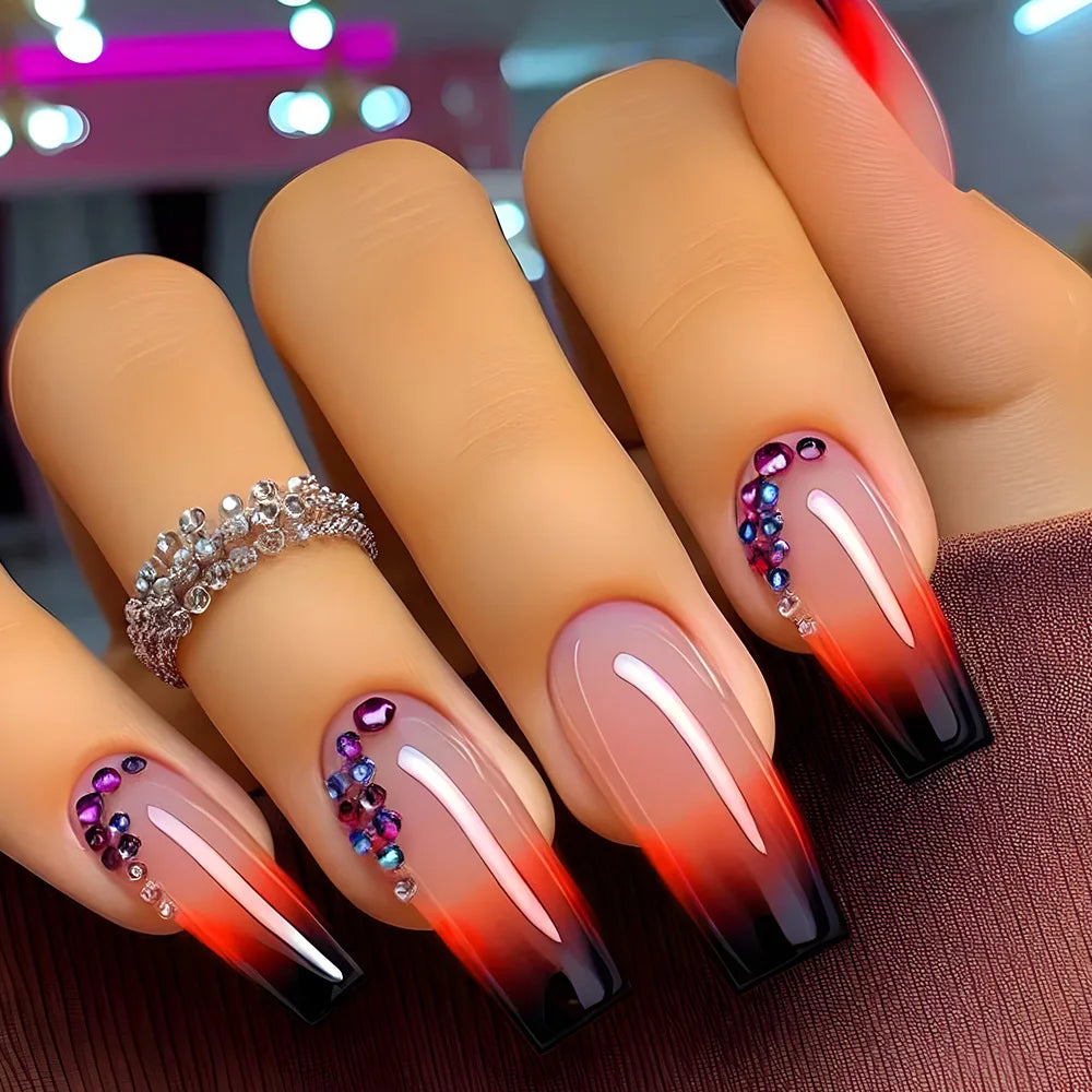 24pcs Brown Floral Press-On Nails – Mid-Length Ballet Shape, Full Cover Fashion Manicure
