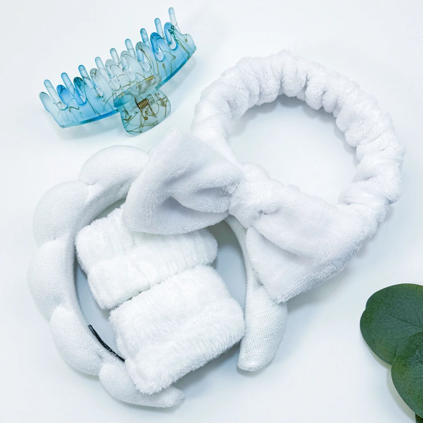 5PCS Spa Headband for Washing Face Wristband Set Sponge Makeup Headband Wrist Towels Bubble Hairband Hair Claw Clips Headwear