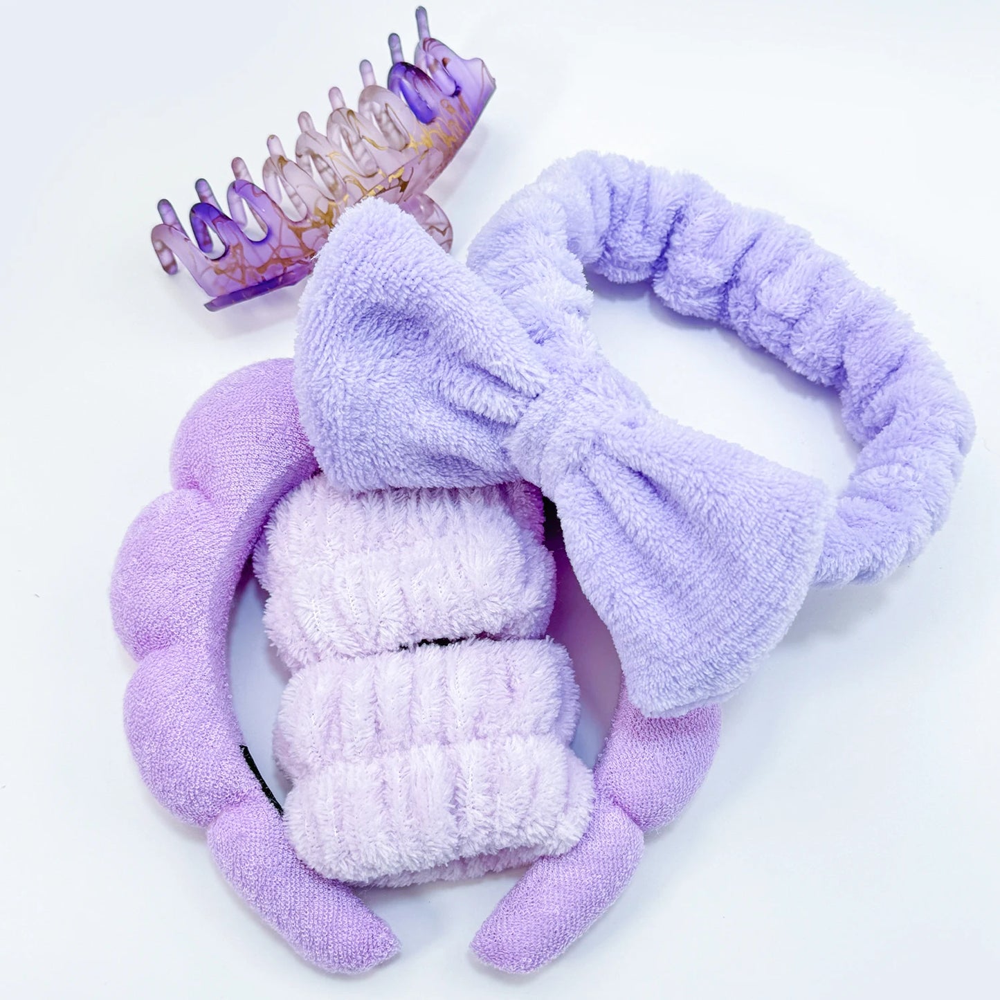 5PCS Spa Headband for Washing Face Wristband Set Sponge Makeup Headband Wrist Towels Bubble Hairband Hair Claw Clips Headwear