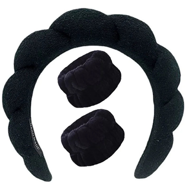 3PCS Floral Headband & Moisture-Proof Wristband Set – Spa, Face Wash & Makeup Tool for Women