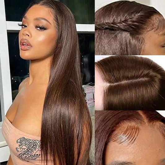 Ready in Seconds: Glueless Chocolate Brown Straight Wig – Pre-Plucked & Pre-Cu