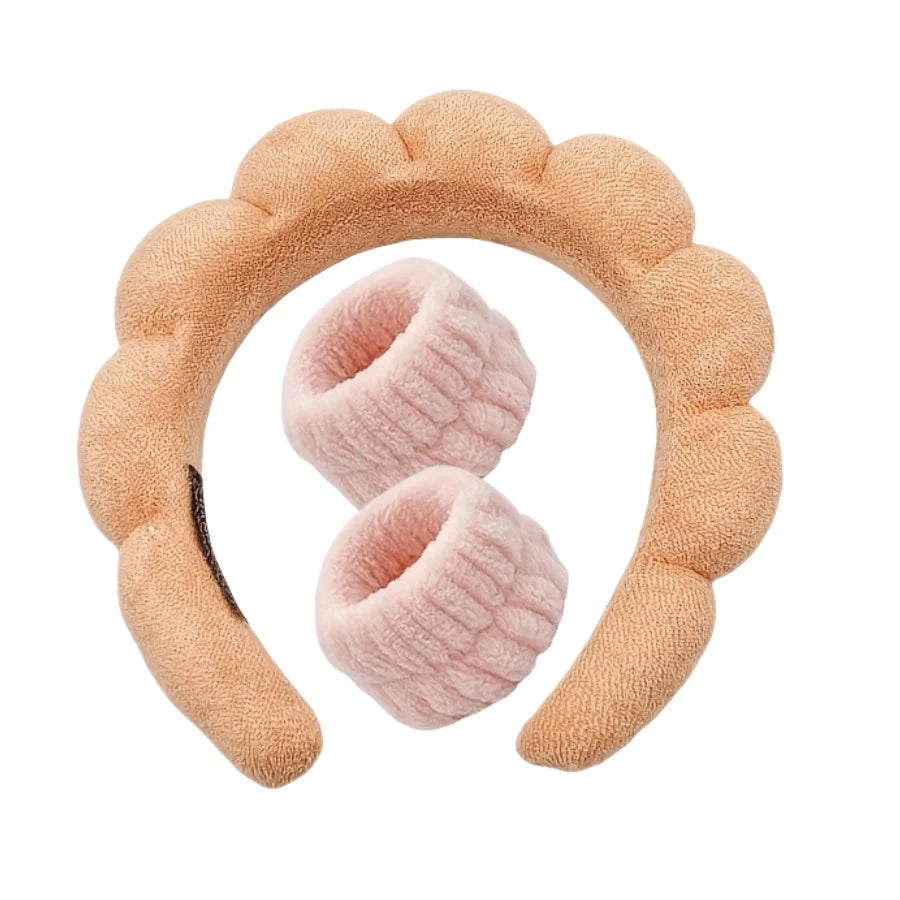 3PCS Floral Headband & Moisture-Proof Wristband Set – Spa, Face Wash & Makeup Tool for Women