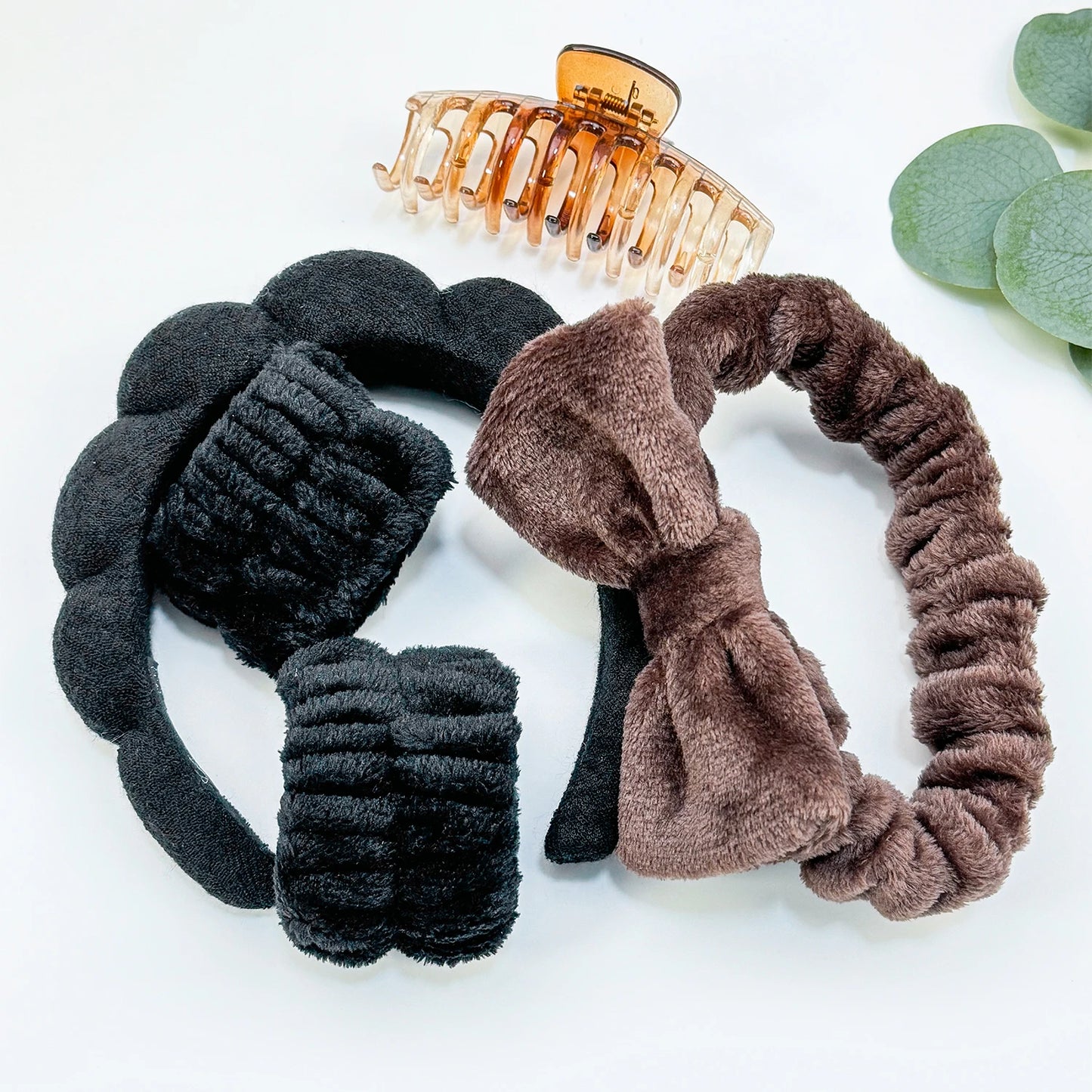 5PCS Spa Headband for Washing Face Wristband Set Sponge Makeup Headband Wrist Towels Bubble Hairband Hair Claw Clips Headwear
