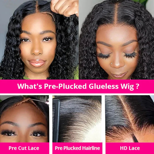Wear and Go Kinky Curly Glueless Wig – Pre-Cut, Pre-Plucked HD Lace Human Haireep Curly Wigs Ready To Wear