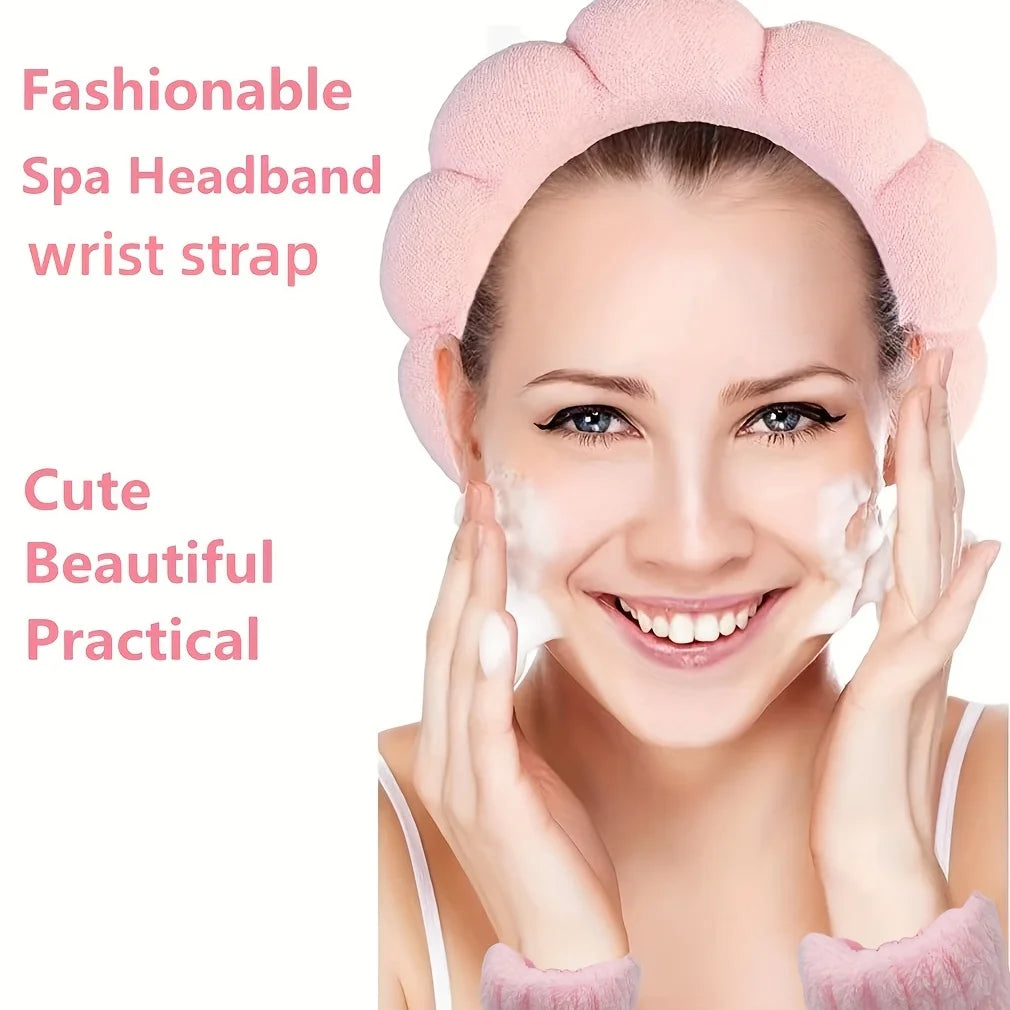 3PCS Floral Headband & Moisture-Proof Wristband Set – Spa, Face Wash & Makeup Tool for Women
