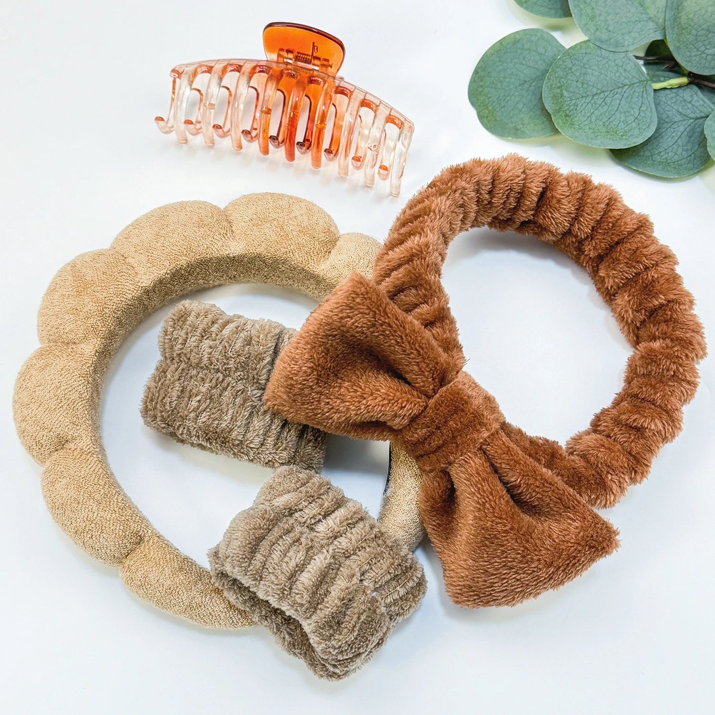 5PCS Spa Headband for Washing Face Wristband Set Sponge Makeup Headband Wrist Towels Bubble Hairband Hair Claw Clips Headwear