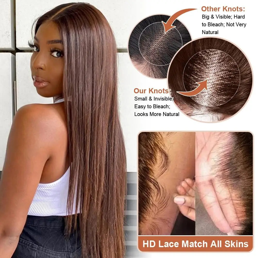 Ready in Seconds: Glueless Chocolate Brown Straight Wig – Pre-Plucked & Pre-Cu