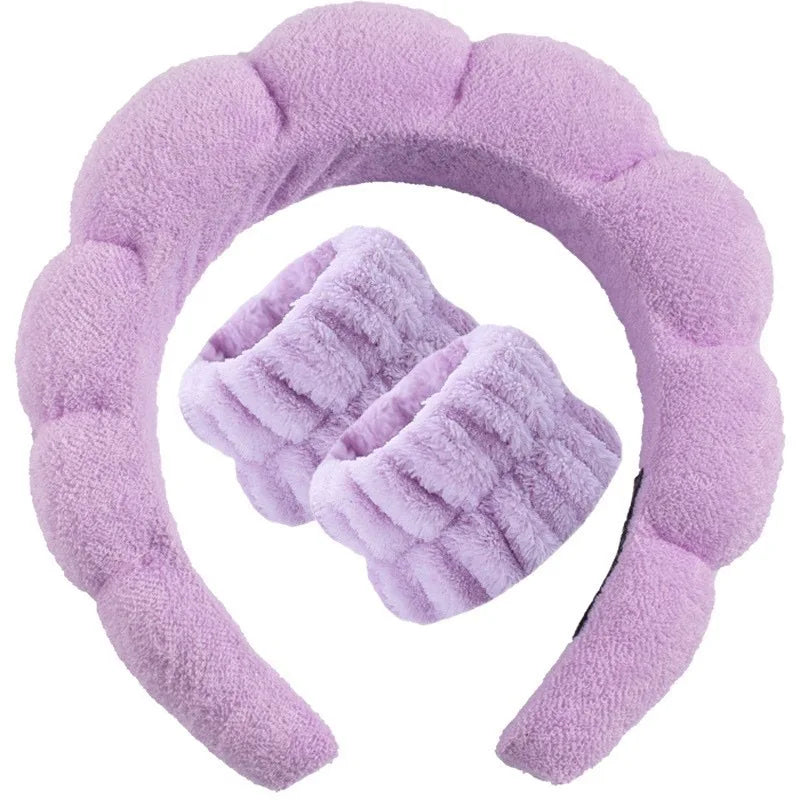 3PCS Floral Headband & Moisture-Proof Wristband Set – Spa, Face Wash & Makeup Tool for Women