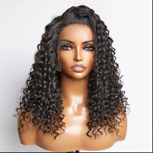 18 Inches Glueless 3D Cap Pre-bleached Deep Curly 13x4 Transparent Lace Front Wig 150% Density
