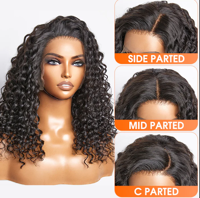 18 Inches Glueless 3D Cap Pre-bleached Deep Curly 13x4 Transparent Lace Front Wig 150% Density