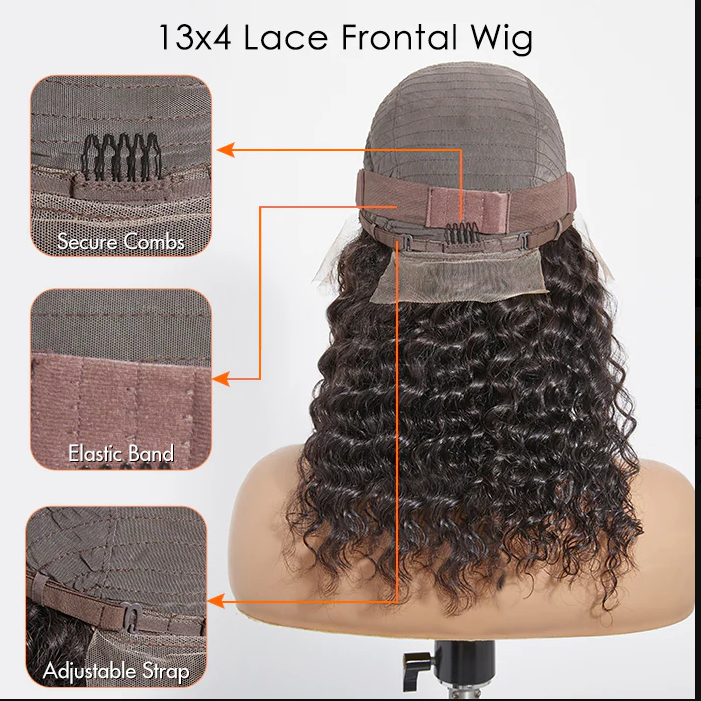 18 Inches Glueless 3D Cap Pre-bleached Deep Curly 13x4 Transparent Lace Front Wig 150% Density