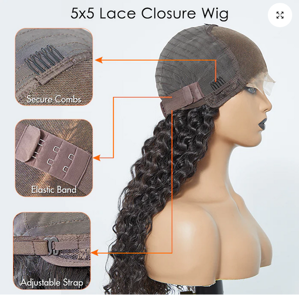 26 Inches 5x5 Glueless Lace Closure Wig 180% Density Deep Wave
