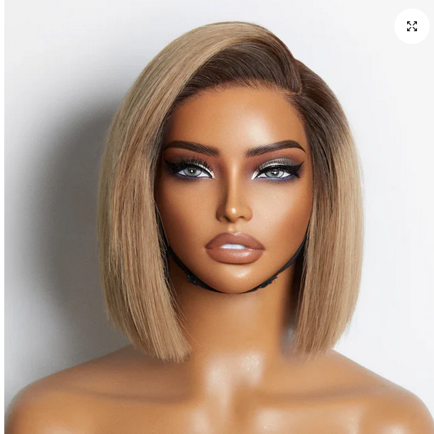 8 inch Ash Blonde Ombre Blunt Cut Bob Glueless Minimalist HD Lace Ready to Go Short Bob Wig