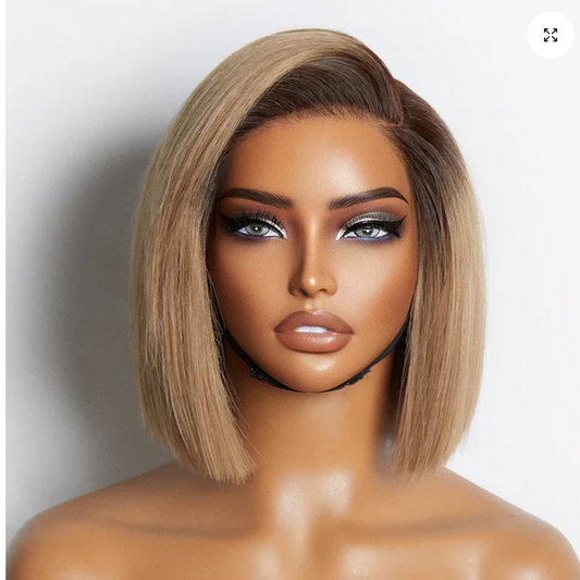 8 inch Ash Blonde Ombre Blunt Cut Bob Glueless Minimalist HD Lace Ready to Go Short Bob Wig