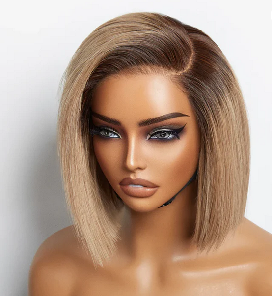 8 inch Ash Blonde Ombre Blunt Cut Bob Glueless Minimalist HD Lace Ready to Go Short Bob Wig