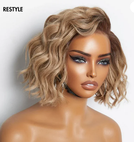 8 inch Ash Blonde Ombre Blunt Cut Bob Glueless Minimalist HD Lace Ready to Go Short Bob Wig