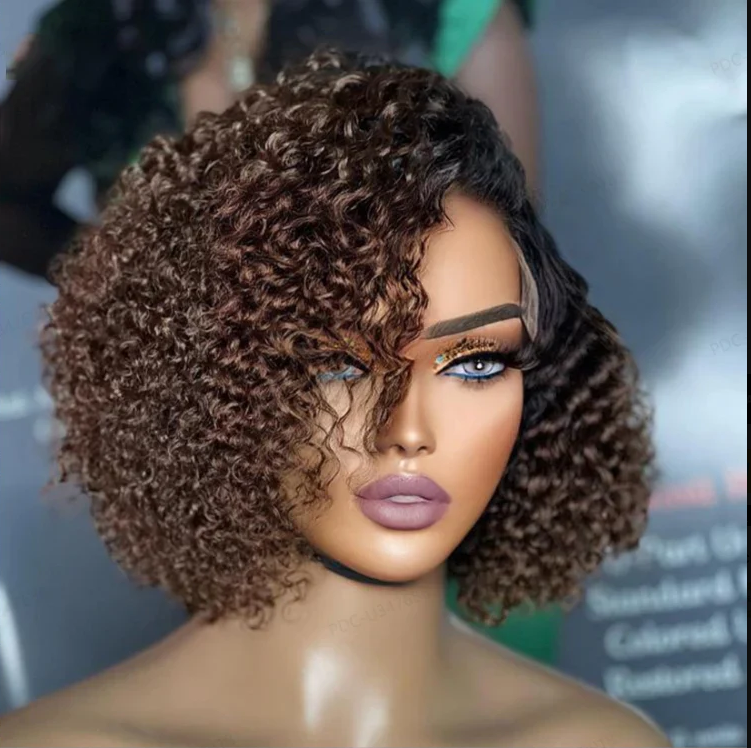 8 inch Short Curly Glueless Wig – HD Lace, Trendy Side Part